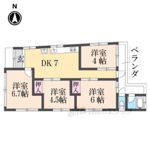 松室中溝町マンション(4DK/3階)の間取り写真