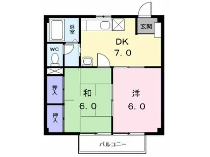 パールレジデンス(2DK/1階)の間取り写真