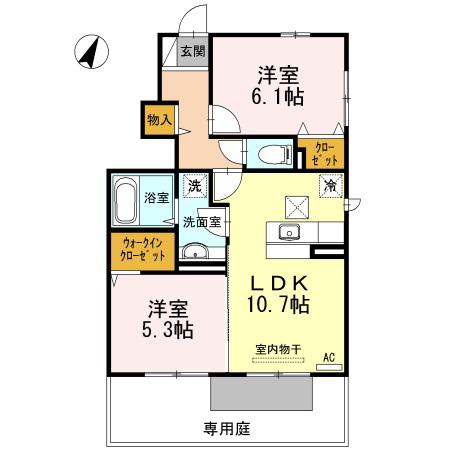 セジュール田村西 B棟(2LDK/1階)の間取り写真