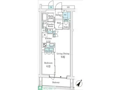 日本橋浜町ダイヤレジデンス(1LDK/7階)の間取り写真