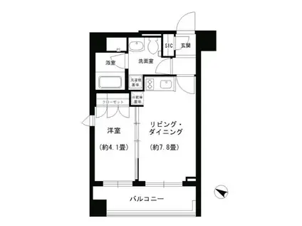 ポルトパルティーレヨコハマ(1DK/4階)の間取り写真