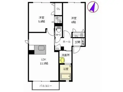ヴィラシャーメゾン行橋クアルト(2LDK/2階)の間取り写真