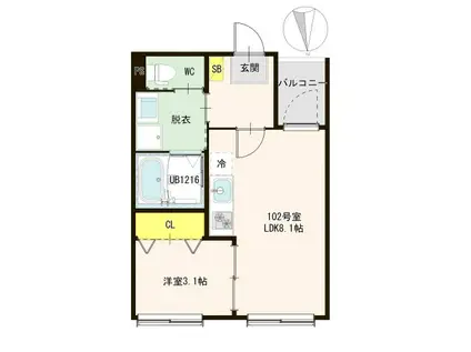 ハーモニーテラス大和町一丁目A(1LDK/1階)の間取り写真