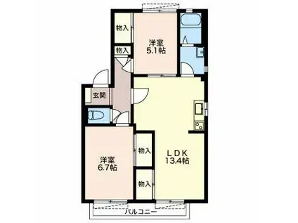 サニーフラッツ岸C(2LDK/1階)の間取り写真