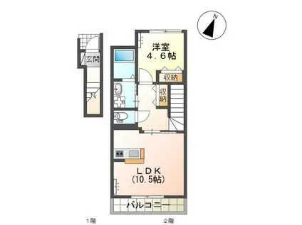 ネオスカイB(1LDK/2階)の間取り写真