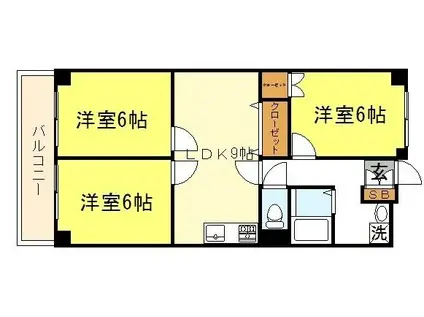 パティオ北加賀屋北棟(3LDK/2階)の間取り写真