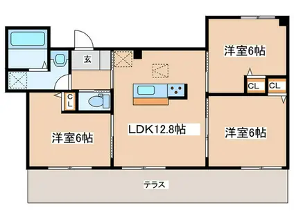 スリーウッド南湖(3LDK/1階)の間取り写真