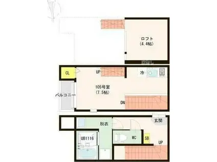 クラウドパレス薬師堂(ワンルーム/1階)の間取り写真