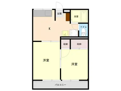 MSハイツB棟(2K/2階)の間取り写真