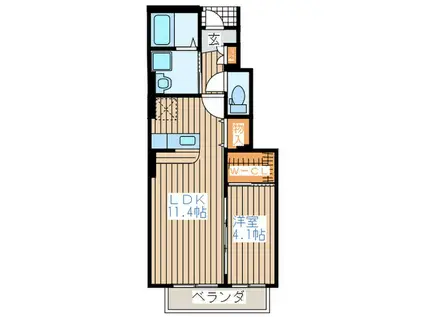 ルシエル花咲(1LDK/1階)の間取り写真