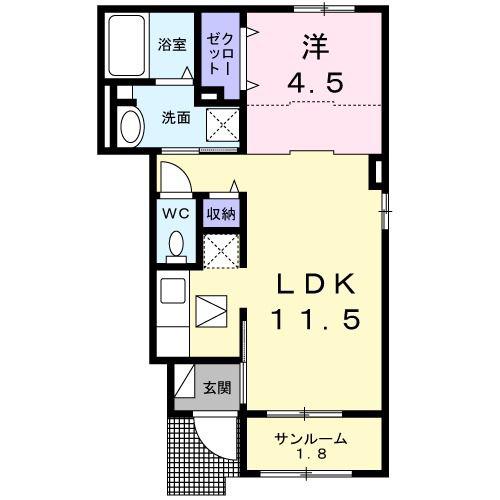 パルファン南落合02(1LDK/1階)の間取り写真