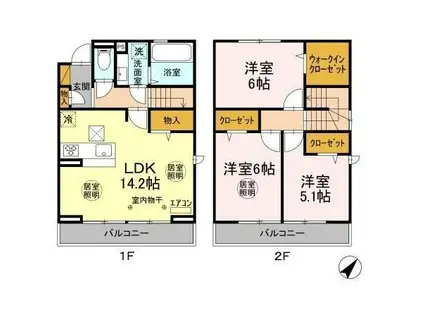 セレシア D棟(3LDK/2階)の間取り写真