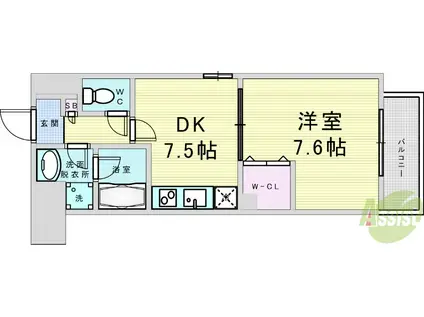 ルミナスビラ石橋(1DK/3階)の間取り写真
