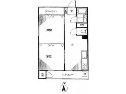 自由ヶ丘グリーンハウス(2K/4階)の間取り写真