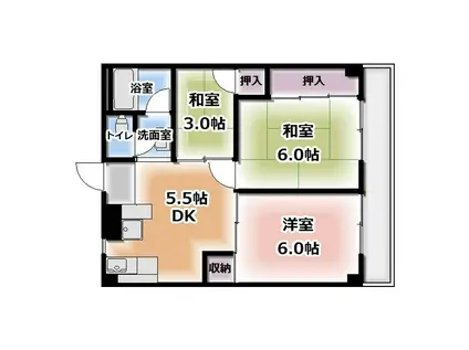 全優マンション(2SDK/5階)の間取り写真