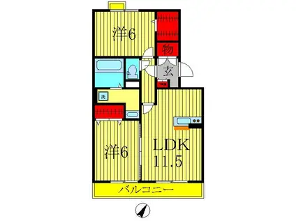 グランドソレイユ(2LDK/2階)の間取り写真