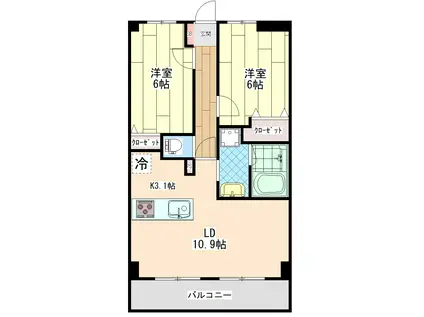 フェンテ ヴァレー(2LDK/2階)の間取り写真
