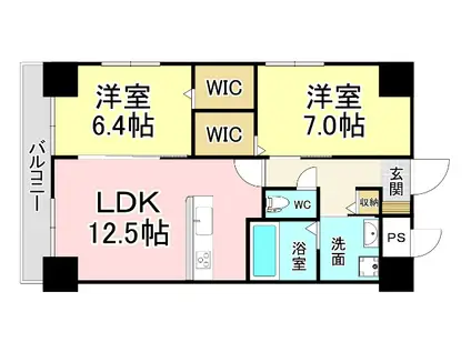 GRAND CHARIOT三萩野 (2LDK/4階)の間取り写真