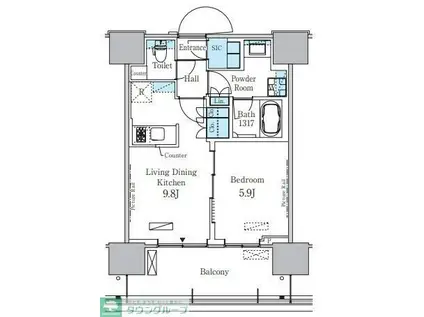 HARUMI FLAG PORT VILLAGE C棟(1LDK/13階)の間取り写真