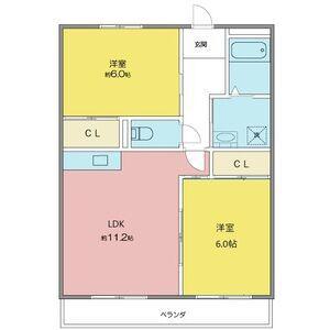 グランドールK(2LDK/1階)の間取り写真