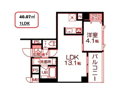 コンフォートスクエア川崎(1LDK/4階)の間取り写真