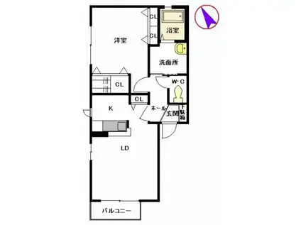 サンリッチ D棟(1LDK/2階)の間取り写真