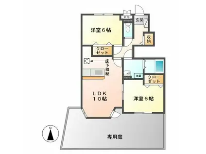 フェリアII(2LDK/1階)の間取り写真