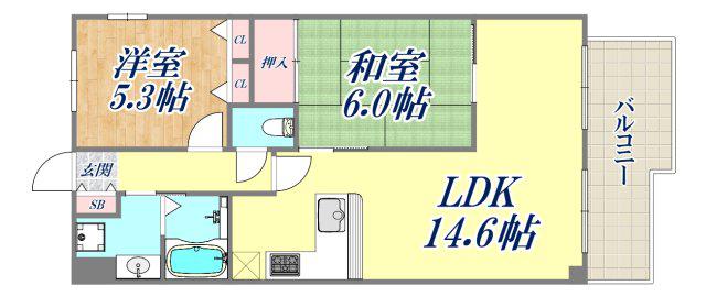 ルネ芦屋親王塚(2LDK/2階)の間取り写真