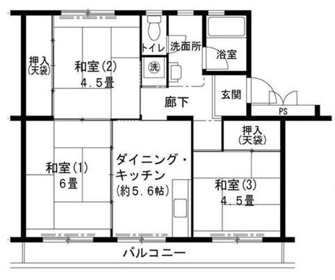 ビレッジハウス志染10号棟(3DK/1階)の間取り写真
