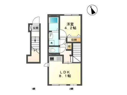 プランドールエス(1LDK/2階)の間取り写真