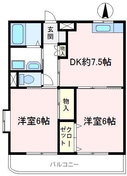 フラッツ上広瀬(2DK/2階)の間取り写真
