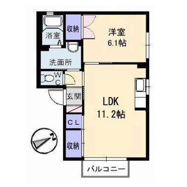クレスト21A棟(1LDK/2階)の間取り写真