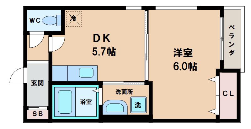 東住吉 の 長屋(1DK/1階)の間取り写真