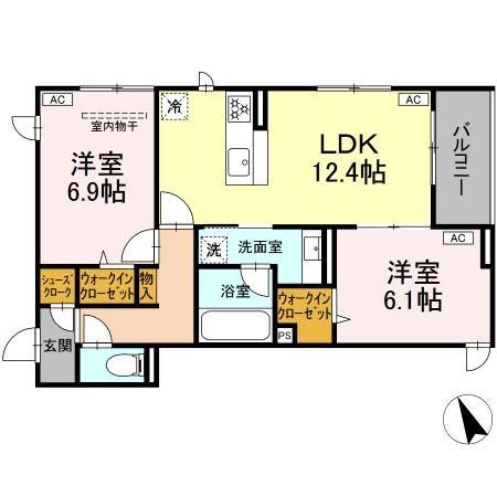 D PAINA 宿河原6 II(2LDK/3階)の間取り写真
