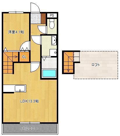 ジェニファー29 B棟(1LDK/2階)の間取り写真