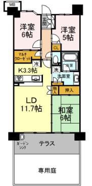 ハートビートベース横濱根岸(3LDK/1階)の間取り写真
