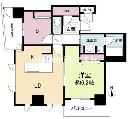 クロスレジデンス大阪新町(1SLDK/15階)の間取り写真