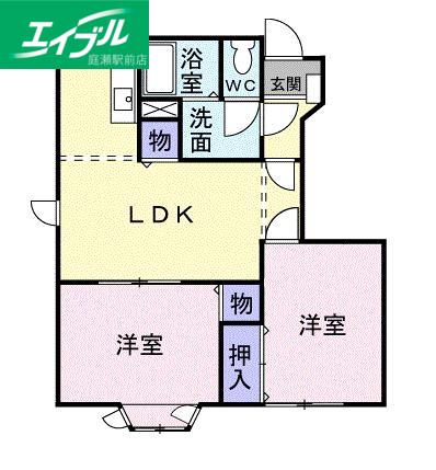 カーサA(2LDK/1階)の間取り写真