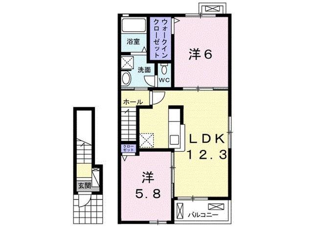 ミル ヴァーユ(2LDK/2階)の間取り写真