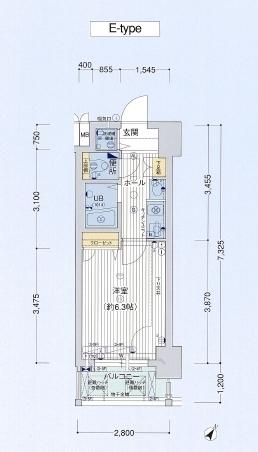 プレサンスセンターコア大阪(1K/4階)の間取り写真