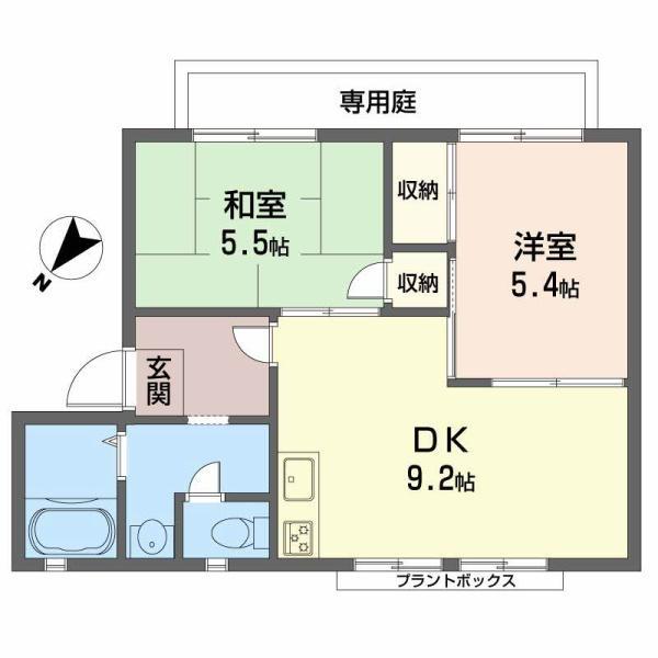 USハーモニーB棟(2DK/2階)の間取り写真