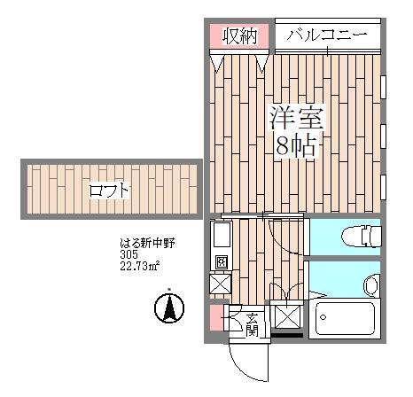 はる新中野(1K/3階)の間取り写真