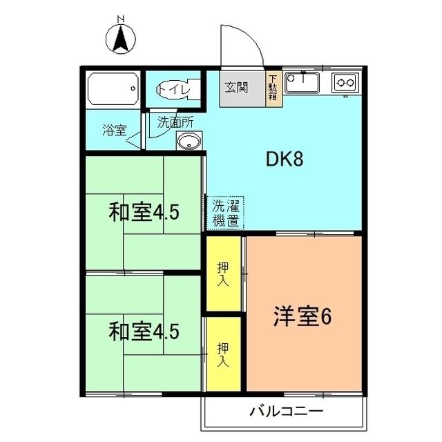 大縄橋ハイツ(3DK/2階)の間取り写真