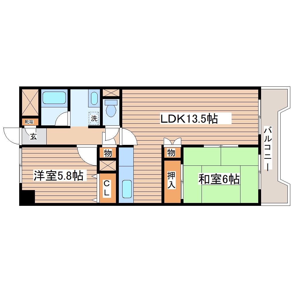 グランフェリーチェ泉中央(2LDK/1階)の間取り写真