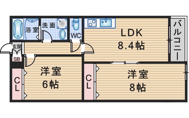 クレセル利倉東I(2LDK/1階)の間取り写真