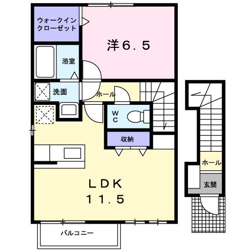 プリムローズ(1LDK/2階)の間取り写真