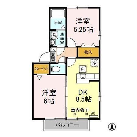 プリムローズ・シュープレーム(2LDK/1階)の間取り写真