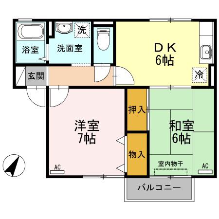 エスパシオ那賀川 B棟(2DK/1階)の間取り写真