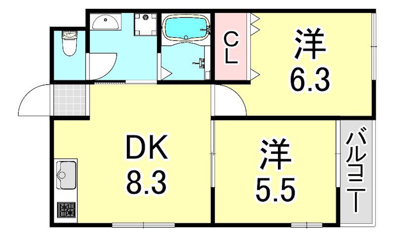 サンベールハイツ(2DK/1階)の間取り写真