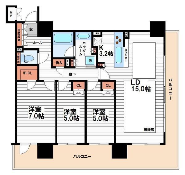 ブランズタワー御堂筋本町(3LDK/21階)の間取り写真